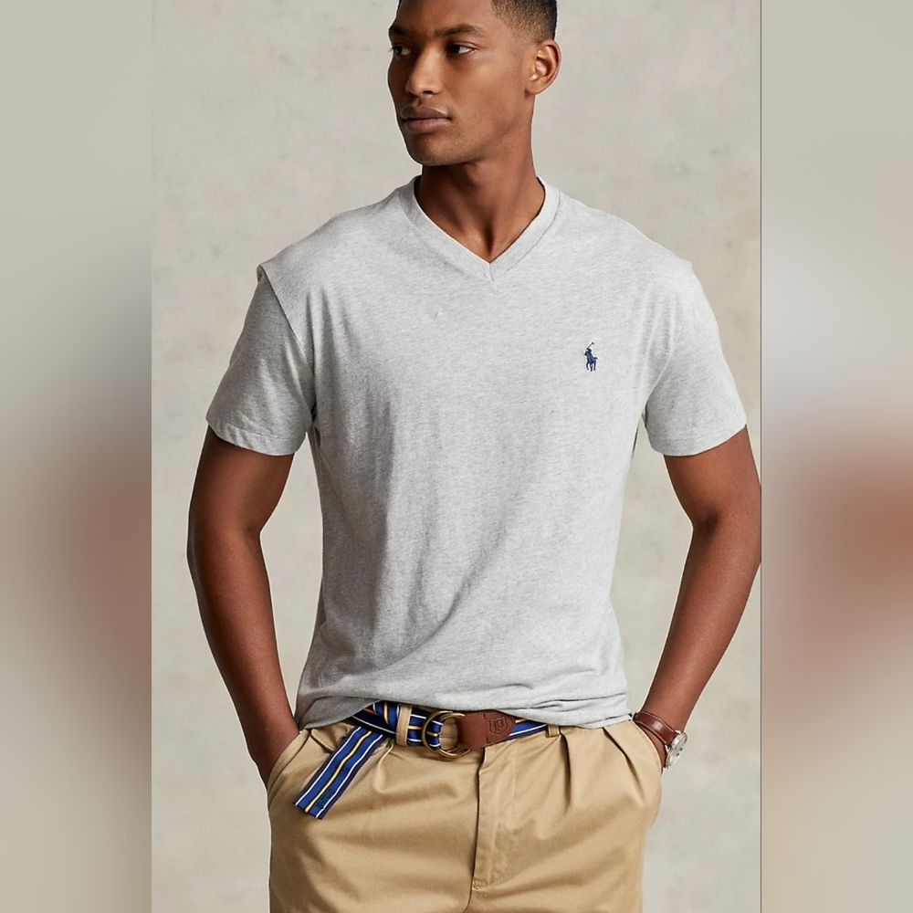 Polo Ralph Lauren Classic fit Jersey Vneck Tshirt Large Gray